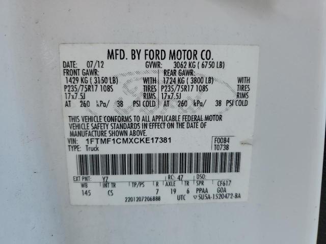 Photo 10 from auction – 2012 FORD F150 with VIN 1FTMF1CMXCKE17381