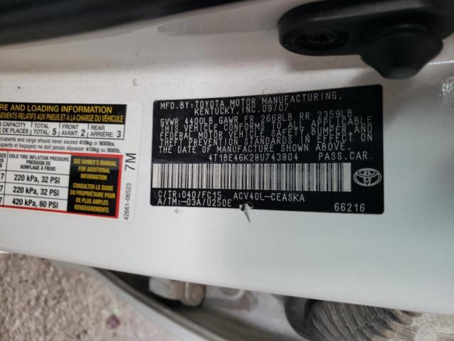 Photo 10 from auction – 2008 TOYOTA CAMRY CE with VIN 4T1BE46K28U743804