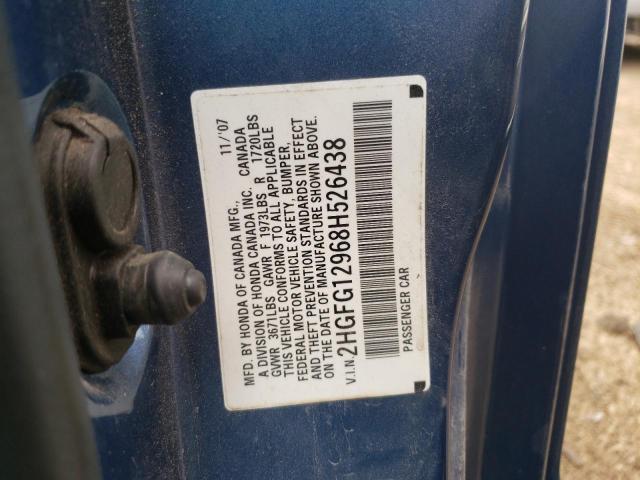 Photo 10 from auction – 2008 HONDA CIVIC EXL with VIN 2HGFG12968H526438