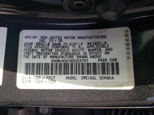 Photo 10 from auction – 2009 TOYOTA COROLLA with VIN 1NXBU40E39Z023757