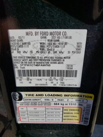 Photo 10 from auction – 2011 FORD F150 SUPER with VIN 1FTFW1CT4BFA99765