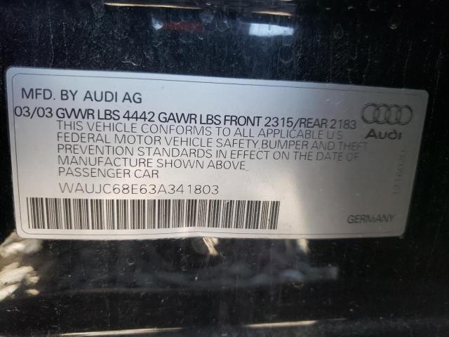 Photo 10 from auction – 2003 AUDI A4 1.8T with VIN WAUJC68E63A341803