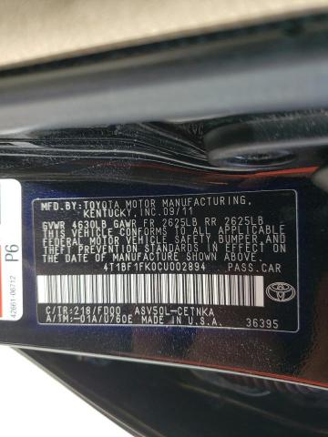 Photo 10 from auction – 2012 TOYOTA CAMRY BASE with VIN 4T1BF1FK0CU002894