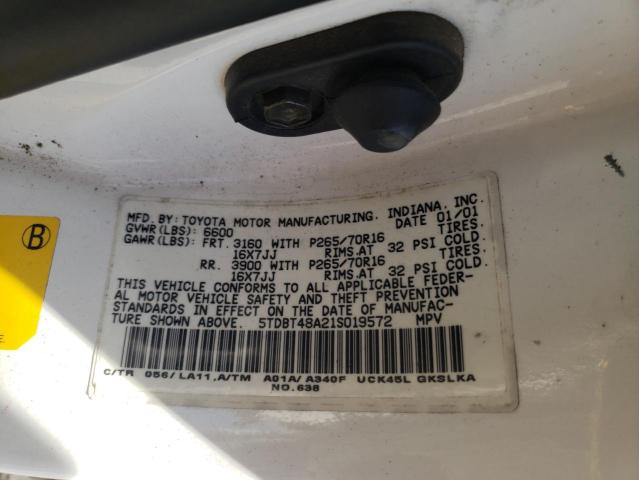 Photo 10 from auction – 2001 TOYOTA SEQUOIA LI with VIN 5TDBT48A21S019572