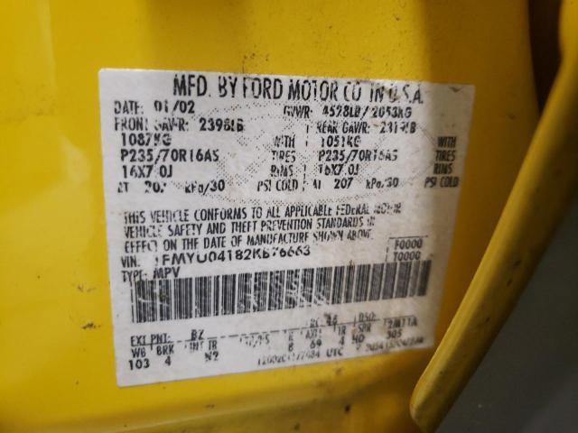 Photo 10 from auction – 2002 FORD ESCAPE XLT with VIN 1FMYU04182KB76663