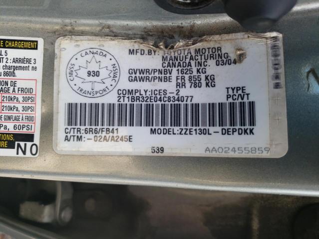 Photo 10 from auction – 2004 TOYOTA COROLLA CE with VIN 2T1BR32E04C834077