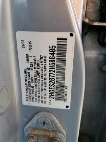 Photo 10 from auction – 2002 HONDA CIVIC EX with VIN 2HGES26772H586485