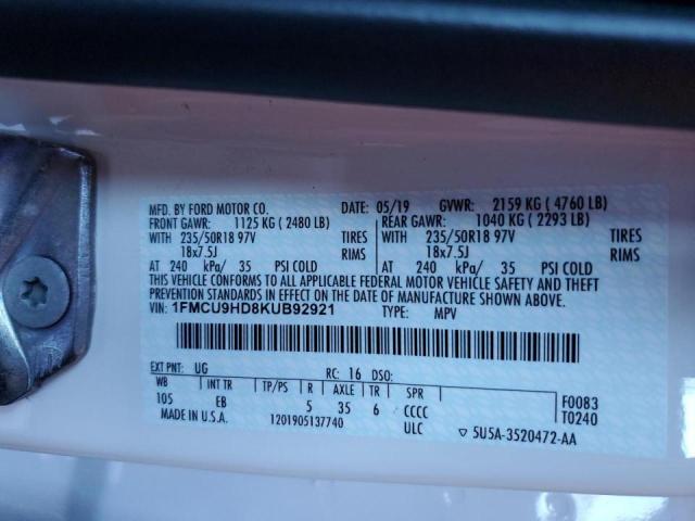Photo 10 from auction – 2019 FORD ESCAPE SEL with VIN 1FMCU9HD8KUB92921
