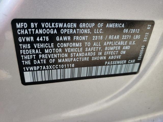 Photo 10 from auction – 2012 VOLKSWAGEN PASSAT SE with VIN 1VWBP7A3XCC101116