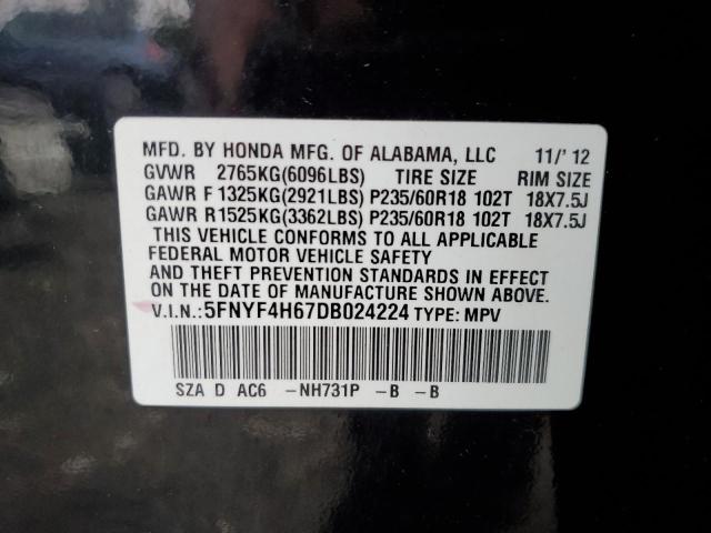 Photo 10 from auction – 2013 HONDA PILOT EXL with VIN 5FNYF4H67DB024224