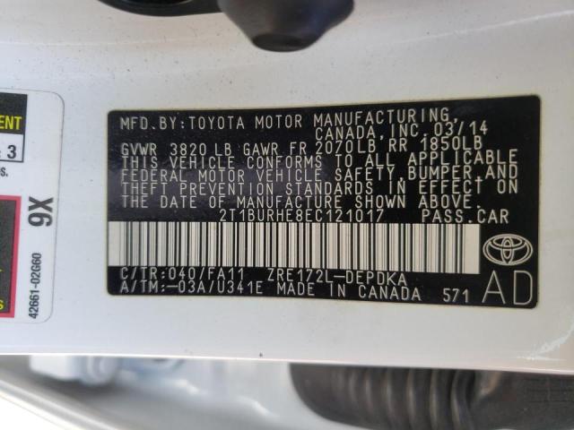 Photo 10 from auction – 2014 TOYOTA COROLLA L with VIN 2T1BURHE8EC121017