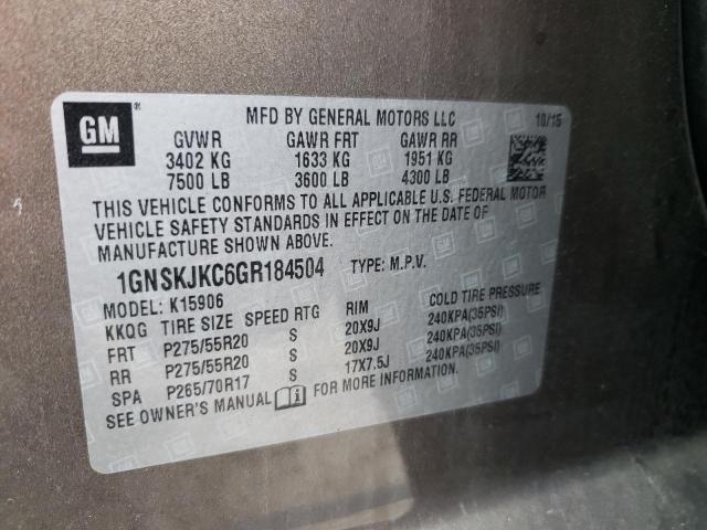 Photo 10 from auction – 2016 CHEVROLET SUBURBAN K with VIN 1GNSKJKC6GR184504