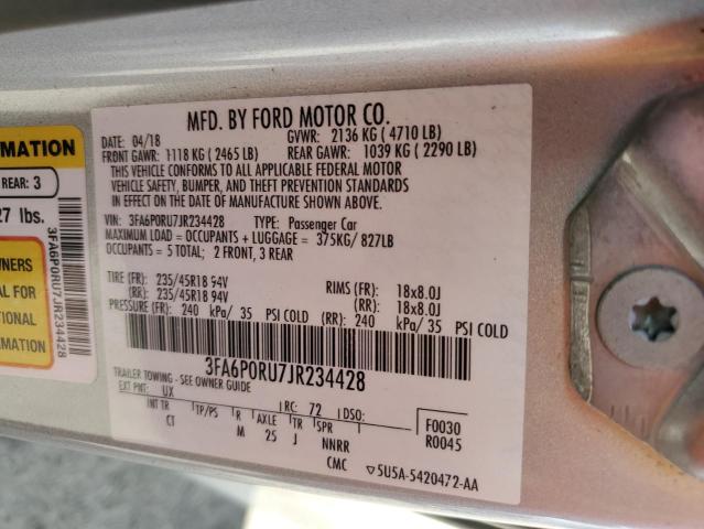 Photo 10 from auction – 2018 FORD FUSION TIT with VIN 3FA6P0RU7JR234428