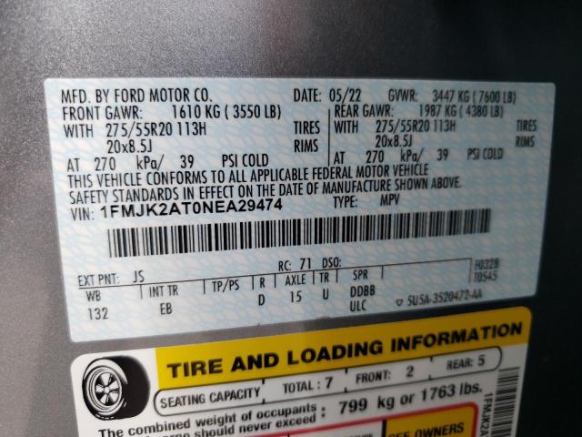 Photo 10 from auction – 2022 FORD EXPEDITION with VIN 1FMJK2AT0NEA29474