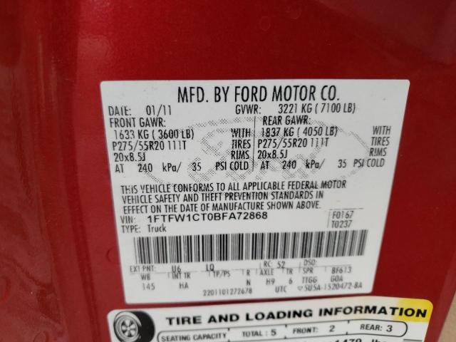 Photo 10 from auction – 2011 FORD F150 SUPER with VIN 1FTFW1CT0BFA72868