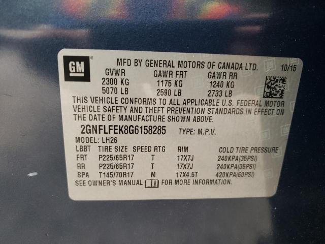 Photo 10 from auction – 2016 CHEVROLET EQUINOX LT with VIN 2GNFLFEK8G6158285