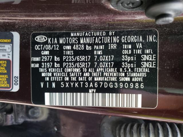 Photo 10 from auction – 2013 KIA SORENTO LX with VIN 5XYKT3A67DG390986
