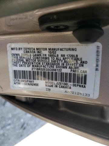 Photo 10 from auction – 2003 TOYOTA COROLLA CE with VIN 2T1BR32E33C098122