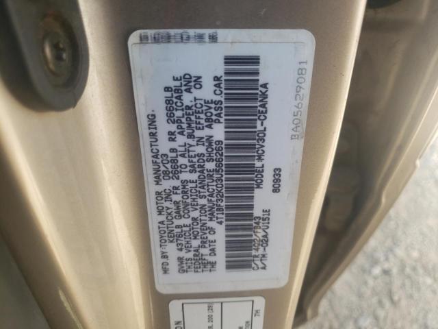 Photo 10 from auction – 2003 TOYOTA CAMRY LE with VIN 4T1BF32K03U566269