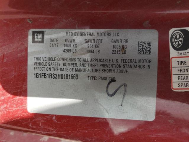 Photo 10 from auction – 2017 CHEVROLET CAMARO LT with VIN 1G1FB1RS3H0181663