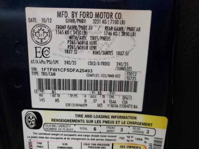Photo 10 from auction – 2013 FORD F150 SUPER with VIN 1FTFW1CF5DFA25493