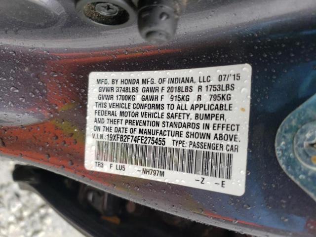 Photo 10 from auction – 2015 HONDA CIVIC SE with VIN 19XFB2F74FE275455