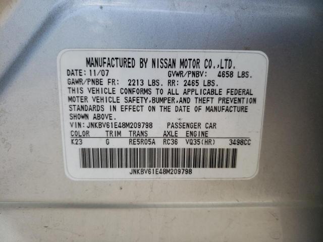 Photo 10 from auction – 2008 INFINITI G35 with VIN JNKBV61E48M209798