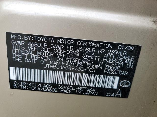 Photo 10 from auction – 2009 LEXUS ES350 with VIN JTHBJ46G492308905