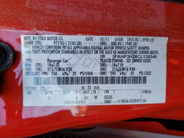 Photo 10 from auction – 2012 FORD FOCUS SEL with VIN 1FAHP3H28CL138349