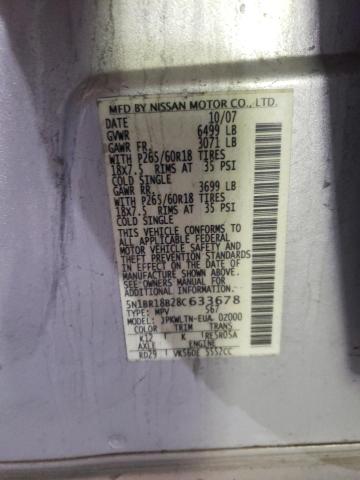 Photo 10 from auction – 2008 NISSAN PATHFINDER with VIN 5N1BR18B28C633678