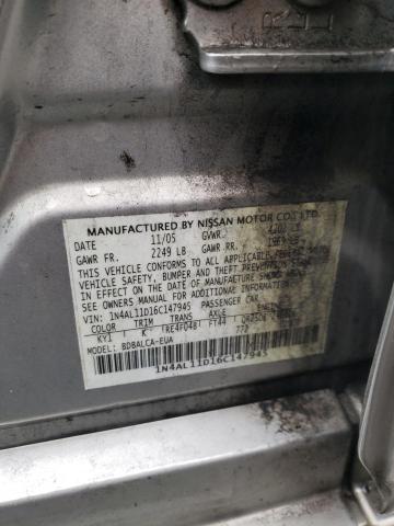 Photo 10 from auction – 2006 NISSAN ALTIMA S with VIN 1N4AL11D16C147945