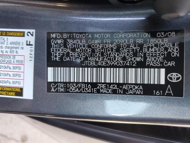 Photo 10 from auction – 2009 TOYOTA COROLLA BA with VIN JTDBL40E399037412
