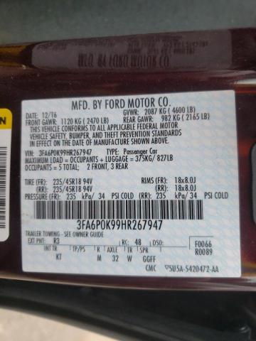 Photo 10 from auction – 2017 FORD FUSION with VIN 3FA6P0K99HR267947