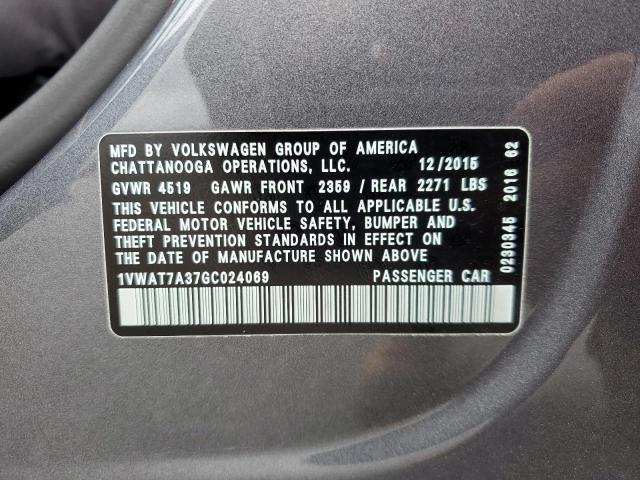 Photo 10 from auction – 2016 VOLKSWAGEN PASSAT S with VIN 1VWAT7A37GC024069