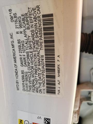 Photo 10 from auction – 2018 HONDA ACCORD with VIN 1HGCV1F52JA237416