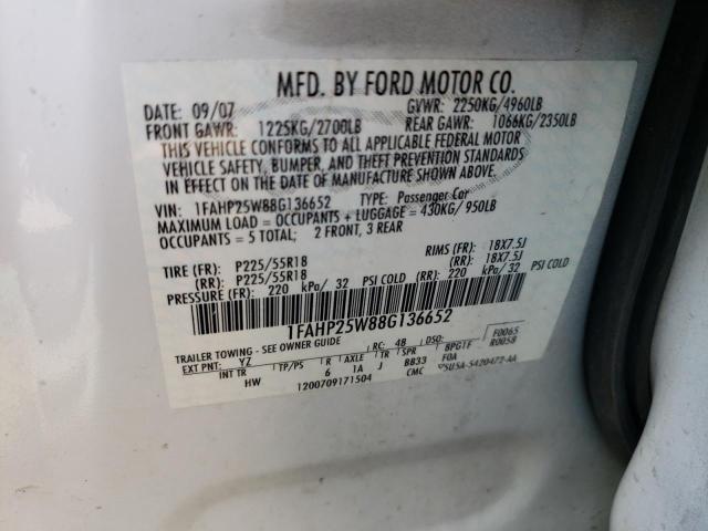 Photo 10 from auction – 2008 FORD TAURUS LIM with VIN 1FAHP25W88G136652