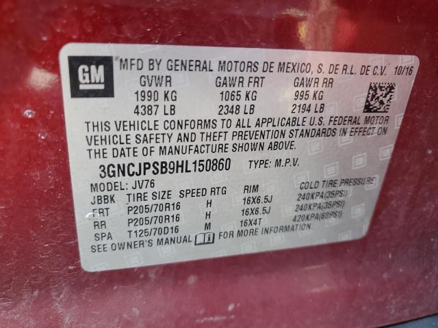 Photo 10 from auction – 2017 CHEVROLET TRAX 1LT with VIN 3GNCJPSB9HL150860