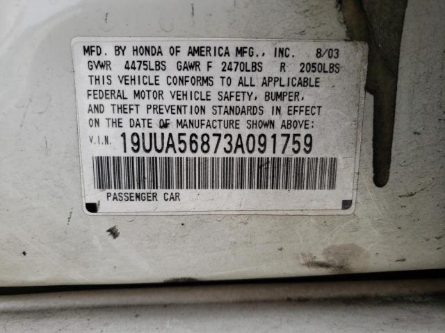 Photo 10 from auction – 2003 ACURA 3.2TL TYPE with VIN 19UUA56873A091759