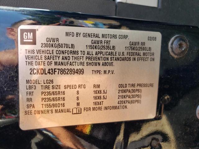 Photo 10 from auction – 2008 PONTIAC TORRENT with VIN 2CKDL43F786289499