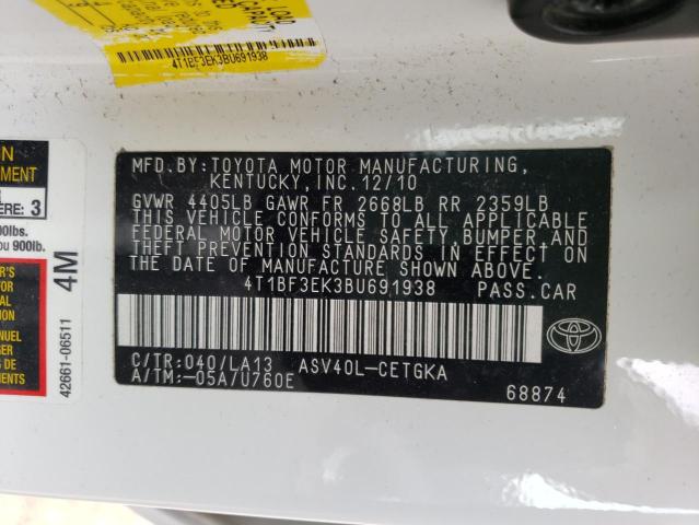 Photo 10 from auction – 2011 TOYOTA CAMRY BASE with VIN 4T1BF3EK3BU691938