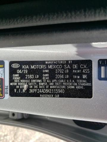 Photo 10 from auction – 2019 KIA FORTE FE with VIN 3KPF24AD8KE115940