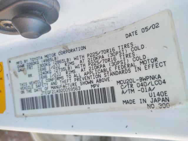 Photo 10 from auction – 2002 TOYOTA HIGHLANDER with VIN JTEGF21A920059563