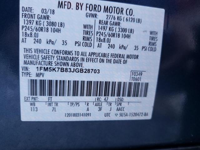 Photo 10 from auction – 2018 FORD EXPLORER with VIN 1FM5K7B83JGB28703