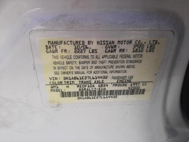 Photo 10 from auction – 2007 NISSAN SENTRA 2.0 with VIN 3N1AB61E27L614432