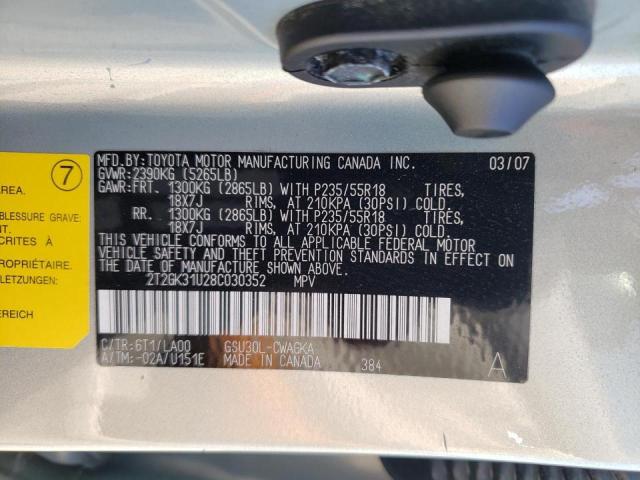 Photo 10 from auction – 2008 LEXUS RX 350 with VIN 2T2GK31U28C030352