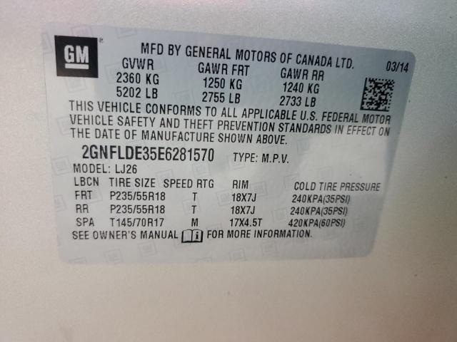 Photo 10 from auction – 2014 CHEVROLET EQUINOX LT with VIN 2GNFLDE35E6281570