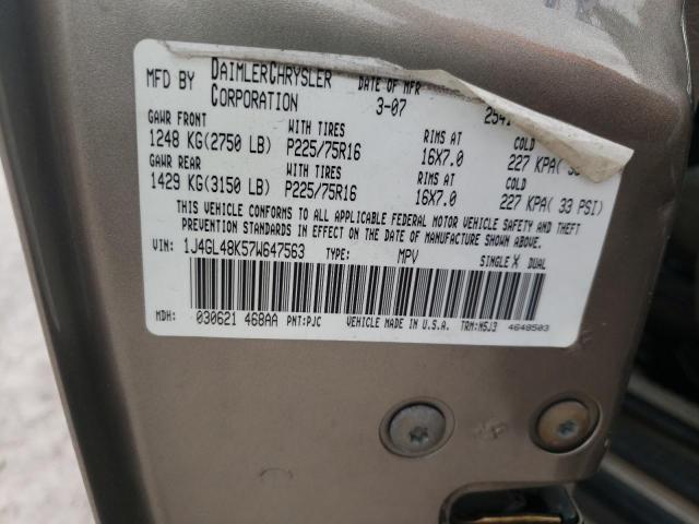 Photo 10 from auction – 2007 JEEP LIBERTY SP with VIN 1J4GL48K57W647563