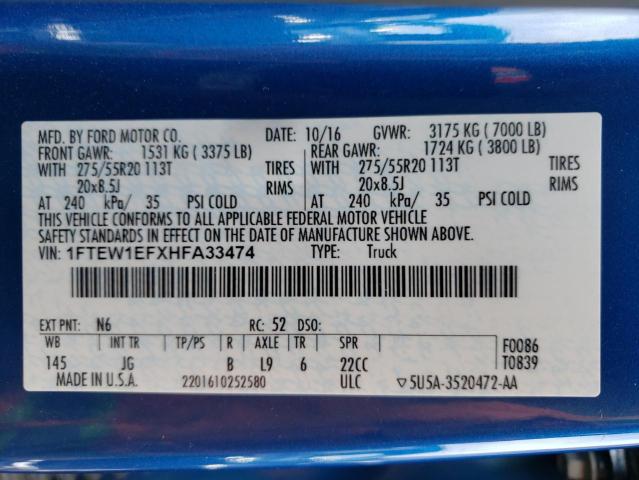 Photo 10 from auction – 2017 FORD F-150 XL with VIN 1FTEW1EFXHFA33474