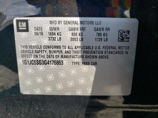 Photo 10 from auction – 2016 CHEVROLET SONIC LT with VIN 1G1JC5SG3G4176863