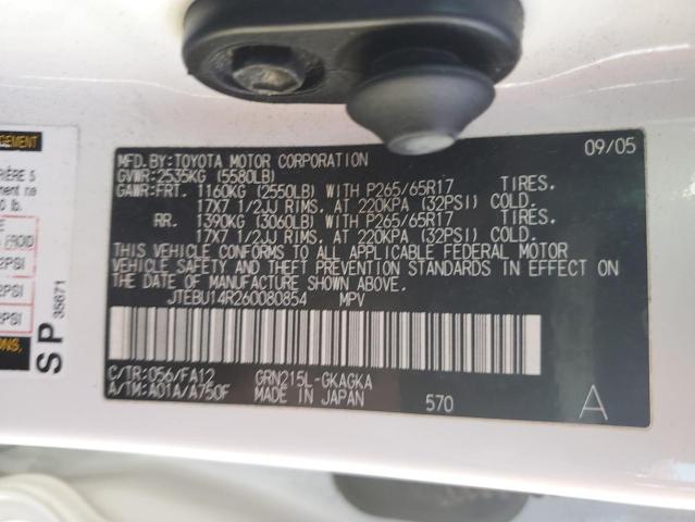 Photo 10 from auction – 2006 TOYOTA 4RUNNER SR with VIN JTEBU14R260080854